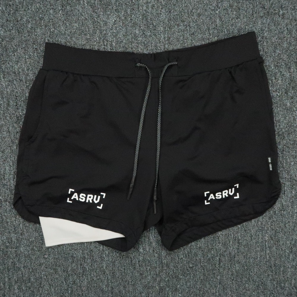 ASRV Shorts Men Large Black Tetra Lite Training Running Zip Pocket Stretch Lined